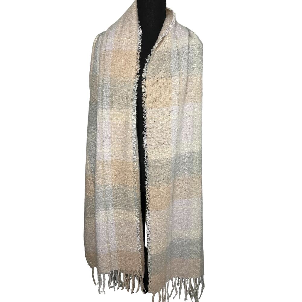 Save the Ocean Checkered Print Scarf NEW Soft Blush Color Block Warm